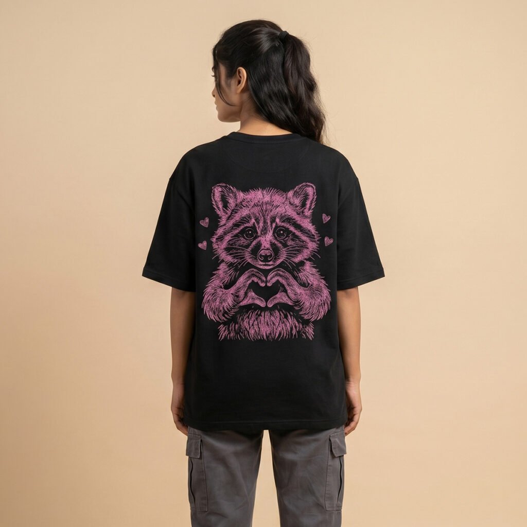 Cute Raccoon Love Oversized T-Shirt – Cute Aesthetic 240 GSM Premium Cotton Tee