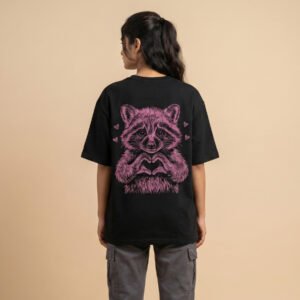 Cute Raccoon Love Oversized T-Shirt – Cute Aesthetic 240 GSM Premium Cotton Tee