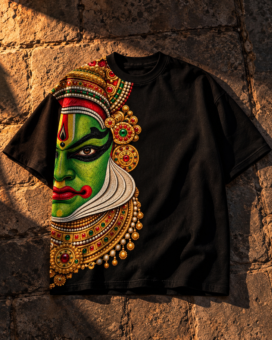 Chehra Oversized T-Shirt – 240 GSM Black Premium cotton French terry Kathakali-Inspired Half-Face Tee | Prithos - Image 4