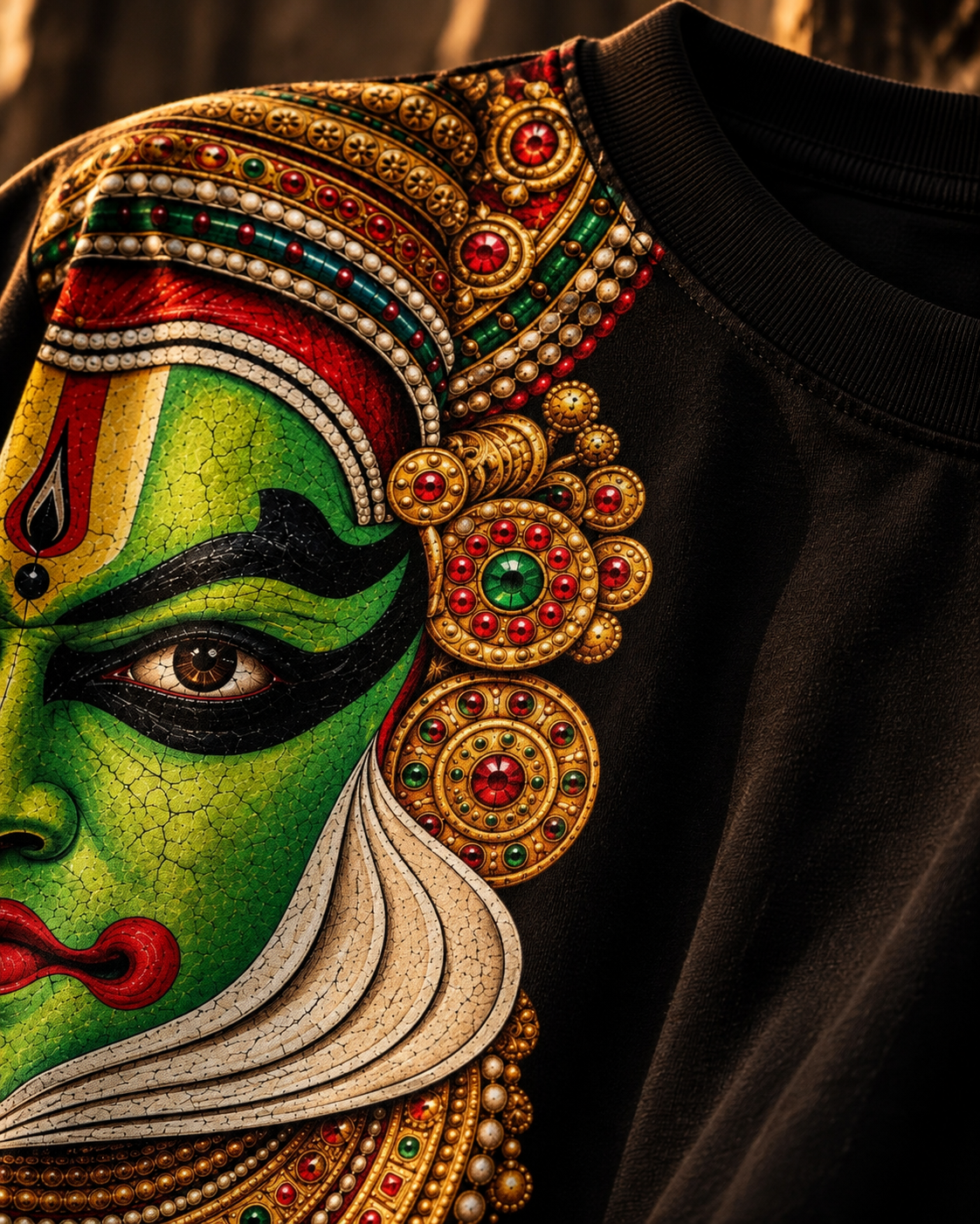 Chehra Oversized T-Shirt – 240 GSM Black Premium cotton French terry Kathakali-Inspired Half-Face Tee | Prithos - Image 2