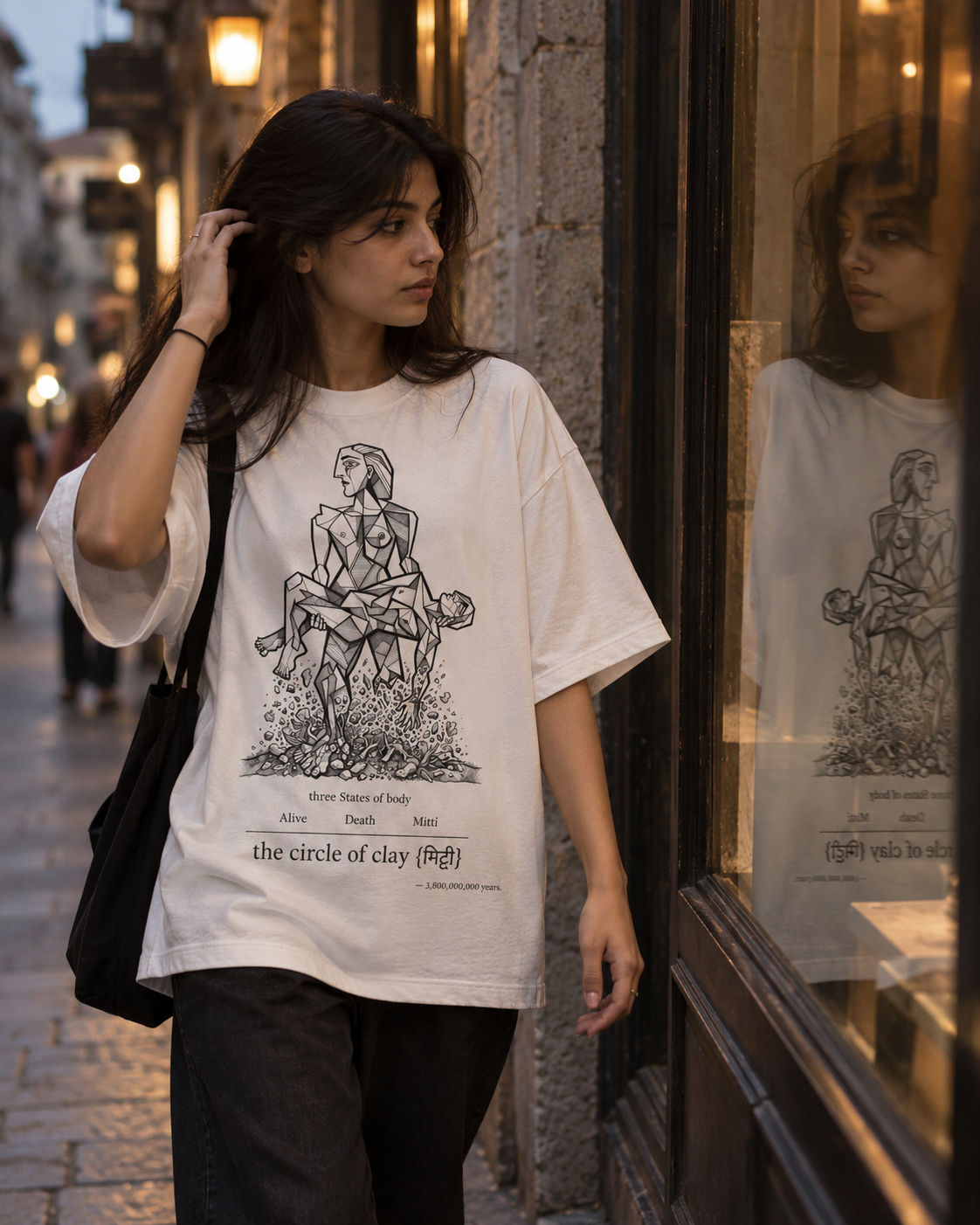 Three States of Body — Oversized T-Shirt – 240 GSM White Premium Cotton French Terry Tee | Prithos - Image 3