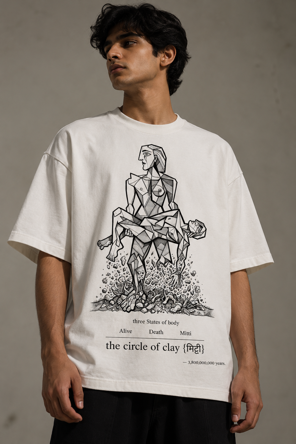 Three States of Body — Oversized T-Shirt – 240 GSM White Premium Cotton French Terry Tee | Prithos